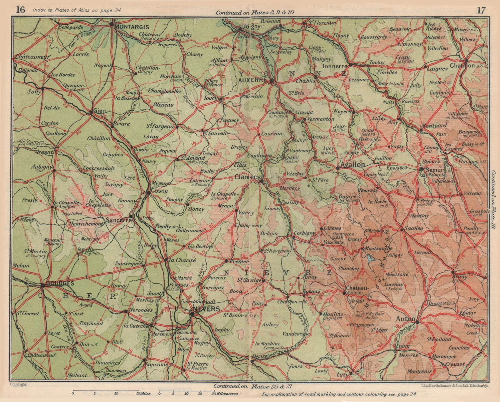 CHER NIÈVRE YONNE LOIRET nevers Avaollon Auxerre Montargis Bourges 1930 map